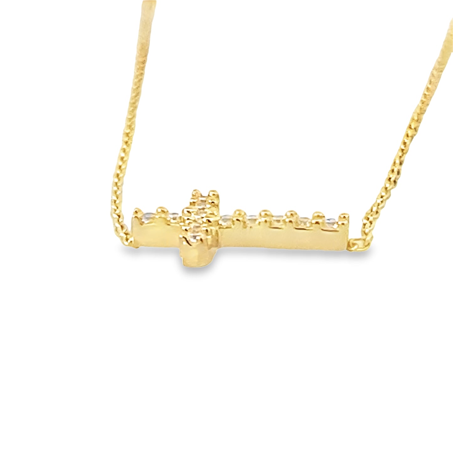 14K Yellow Gold Cz Cross Pendant Necklace 18In