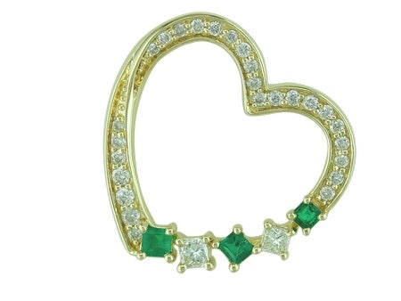 0.25Ctw Diamond 0.14Ctw Emerald14k Yellow Gold Heart Pendant