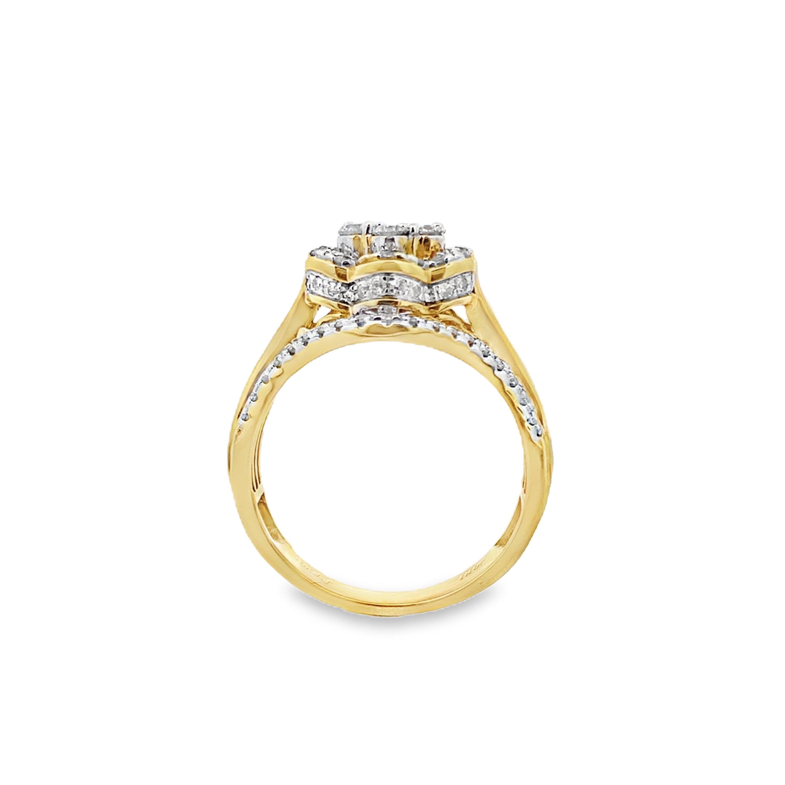 1.00Ctw 10K Yellow Gold Diamond Fashion Ring Size 7 2.8Dwt