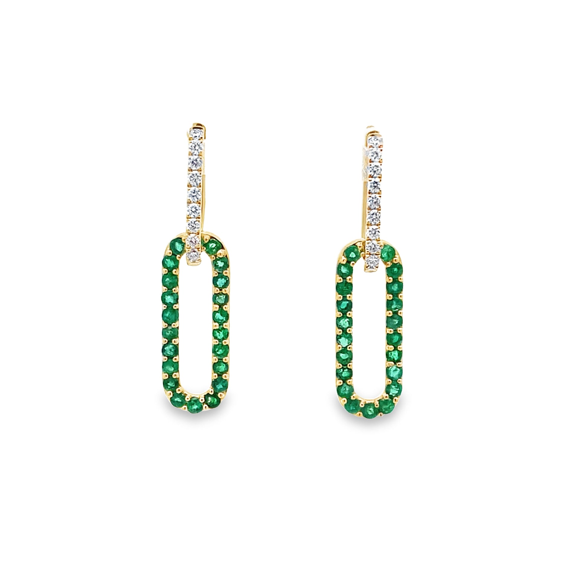 0.22Ctw Dia 0.91Ctw Emerald 14K Yellow Gold Paperclip Earrings