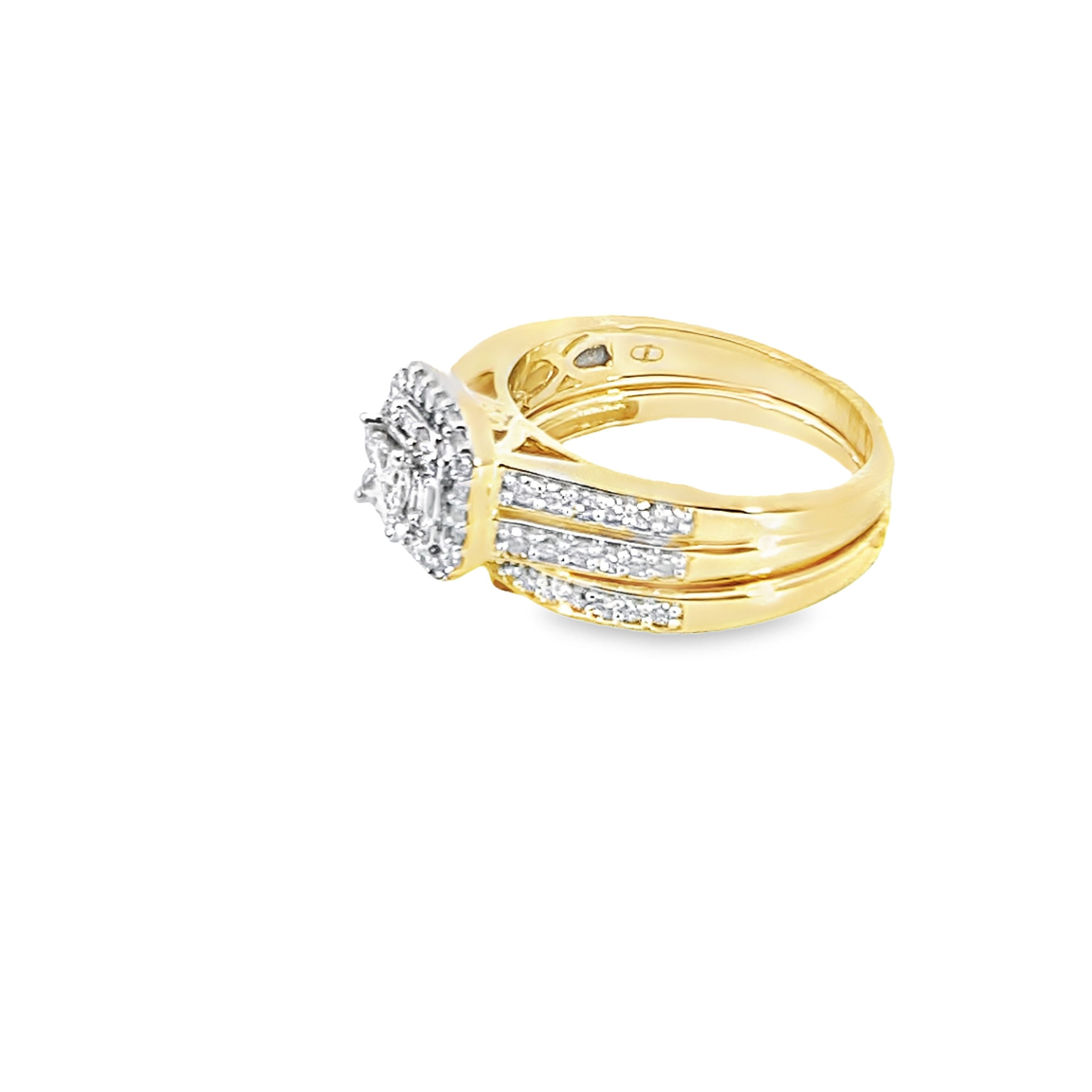 3/4Ctw 10K Yellow Gold Diamond Wedding Set Size 7 3.5Dwt