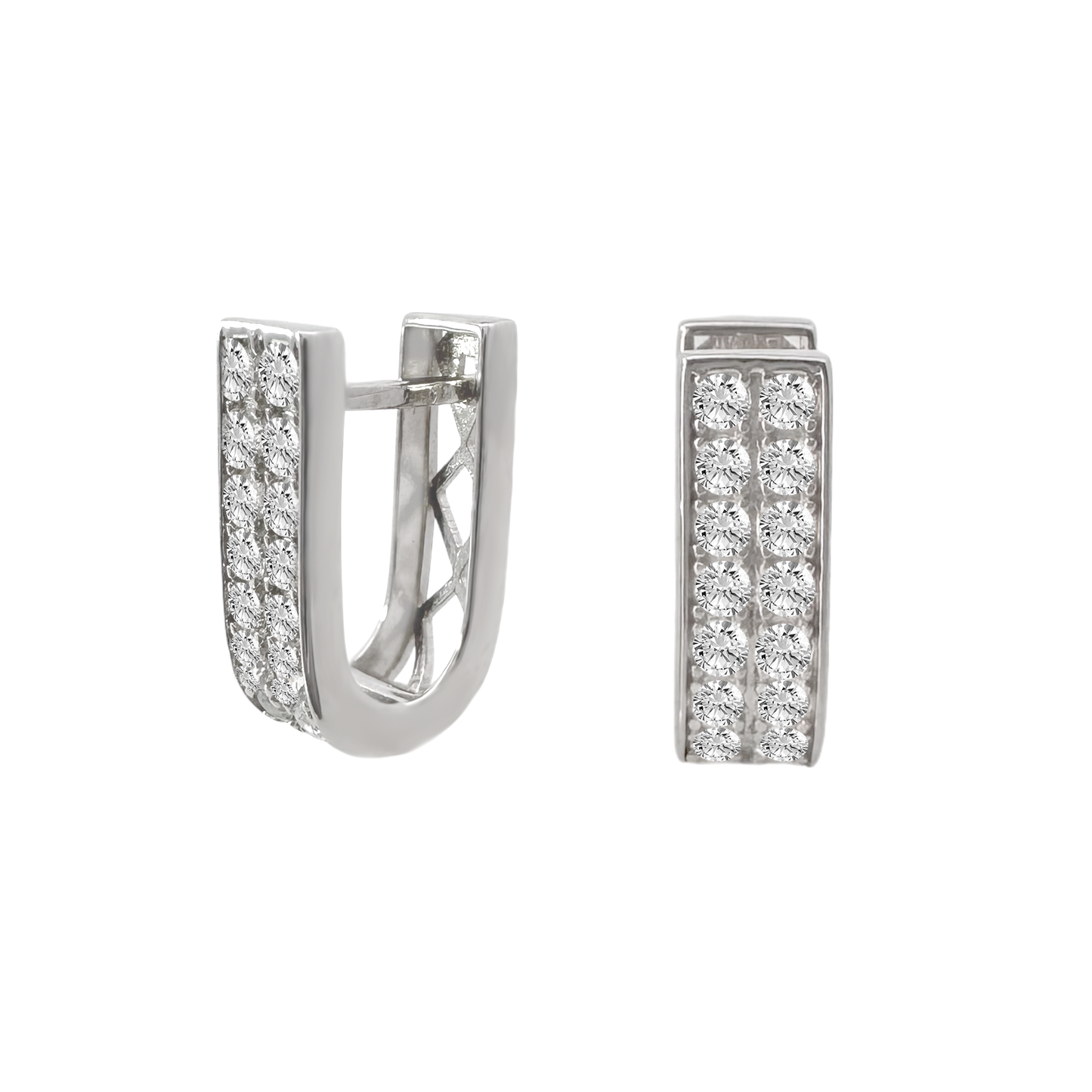 14K White Gold Cz Hoop Earrings 2.5Dwt