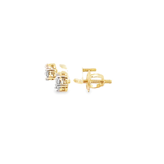 0.15Ctw 14K Yellow Gold Diamond Flower Cluster Stud Earrings