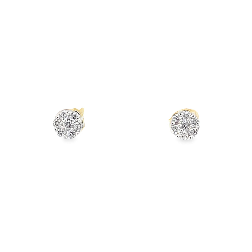 0.15Ctw 14K Yellow Gold Diamond Flower Cluster Stud Earrings
