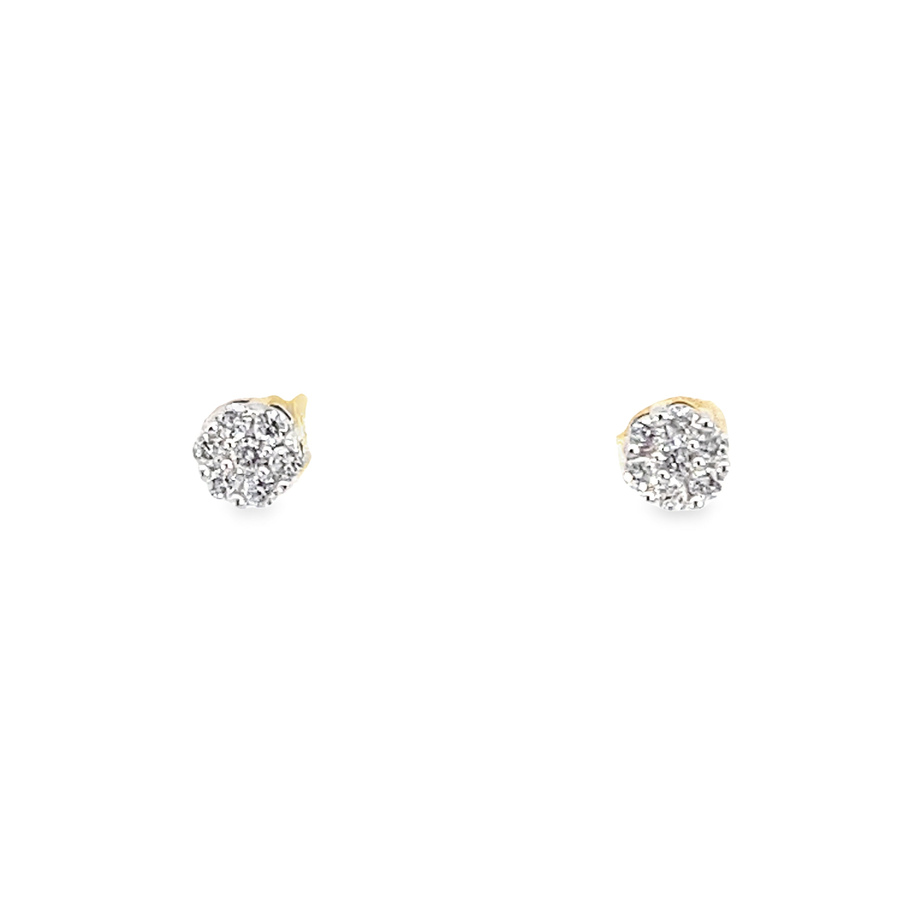 0.15Ctw 14K Yellow Gold Diamond Flower Cluster Stud Earrings