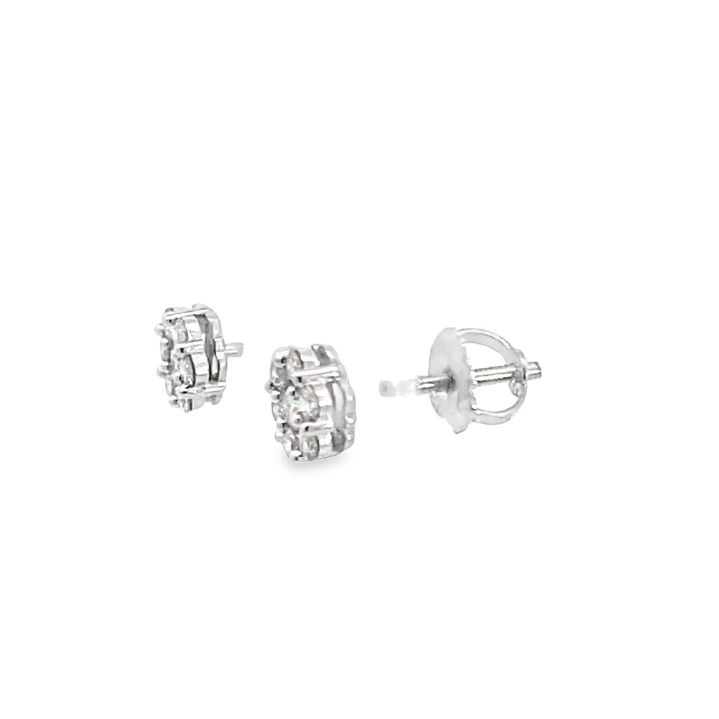 0.33Ctw 14K White Gold Diamond Flower Cluster Stud Earrings