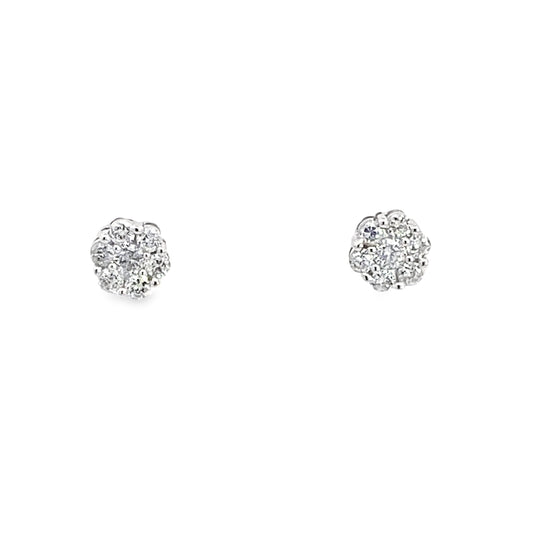 0.33Ctw 14K White Gold Diamond Flower Cluster Stud Earrings