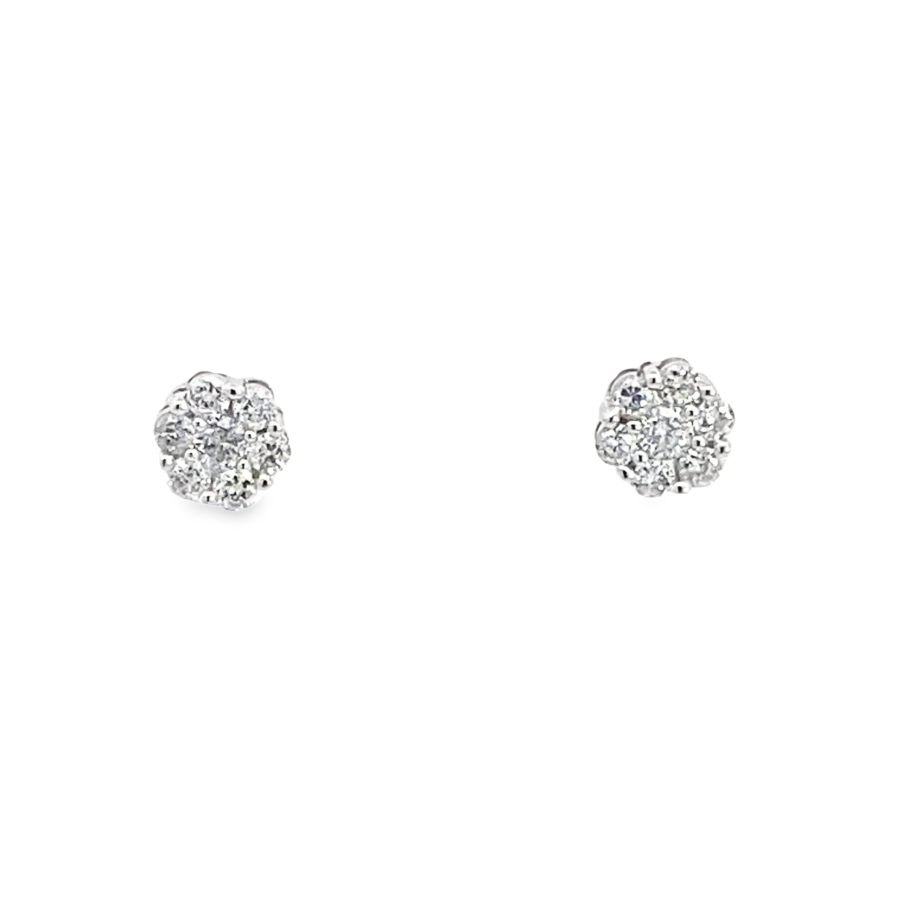 0.33Ctw 14K White Gold Diamond Flower Cluster Stud Earrings