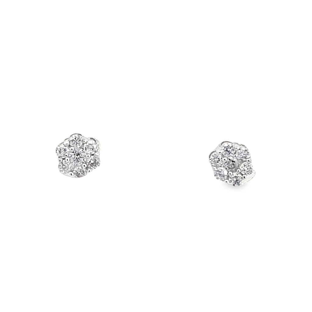 0.25Ctw 14K White Gold Diamond Flower Cluster Stud Earrings