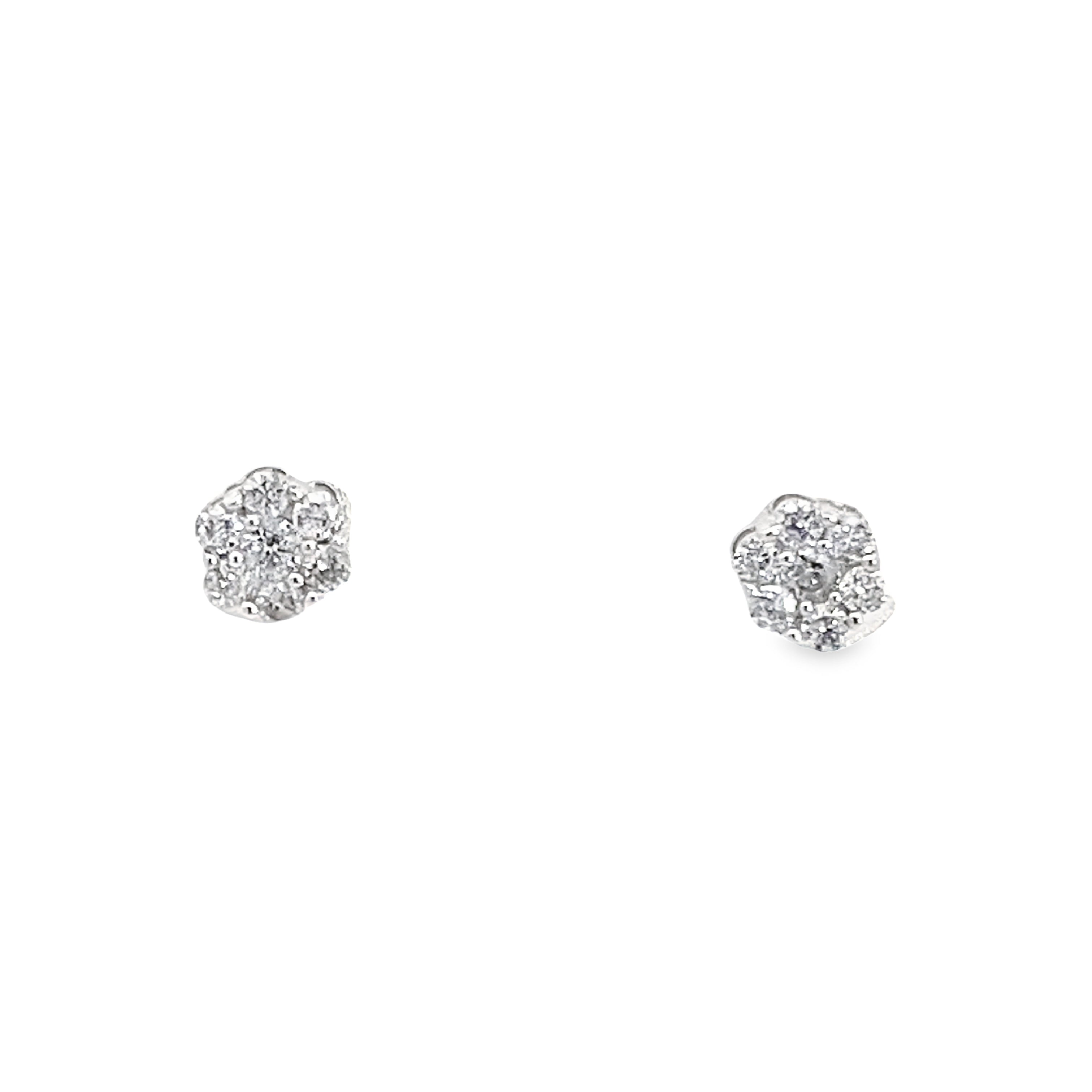 0.25Ctw 14K White Gold Diamond Flower Cluster Stud Earrings