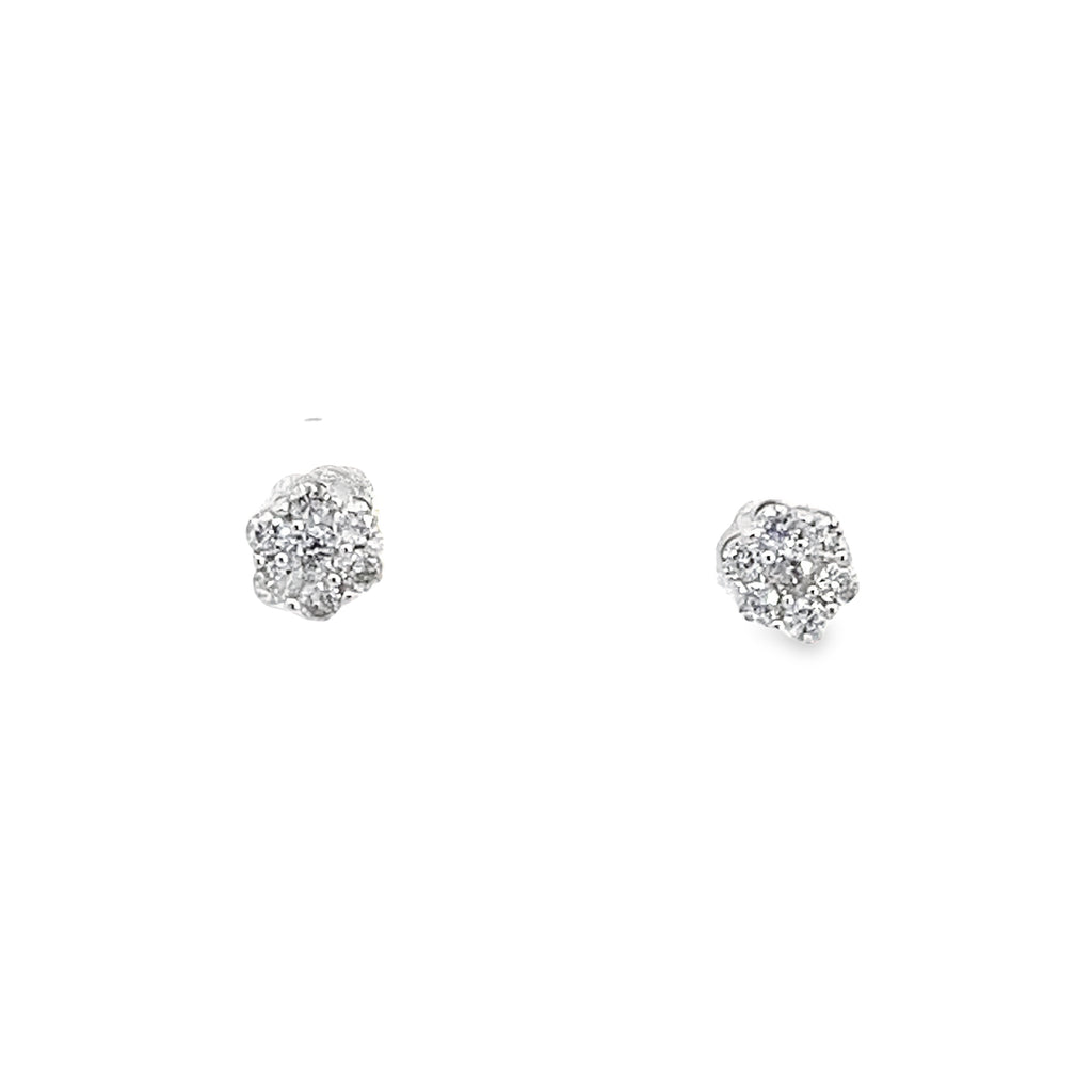 0.25Ctw 14K White Gold Diamond Flower Cluster Stud Earrings