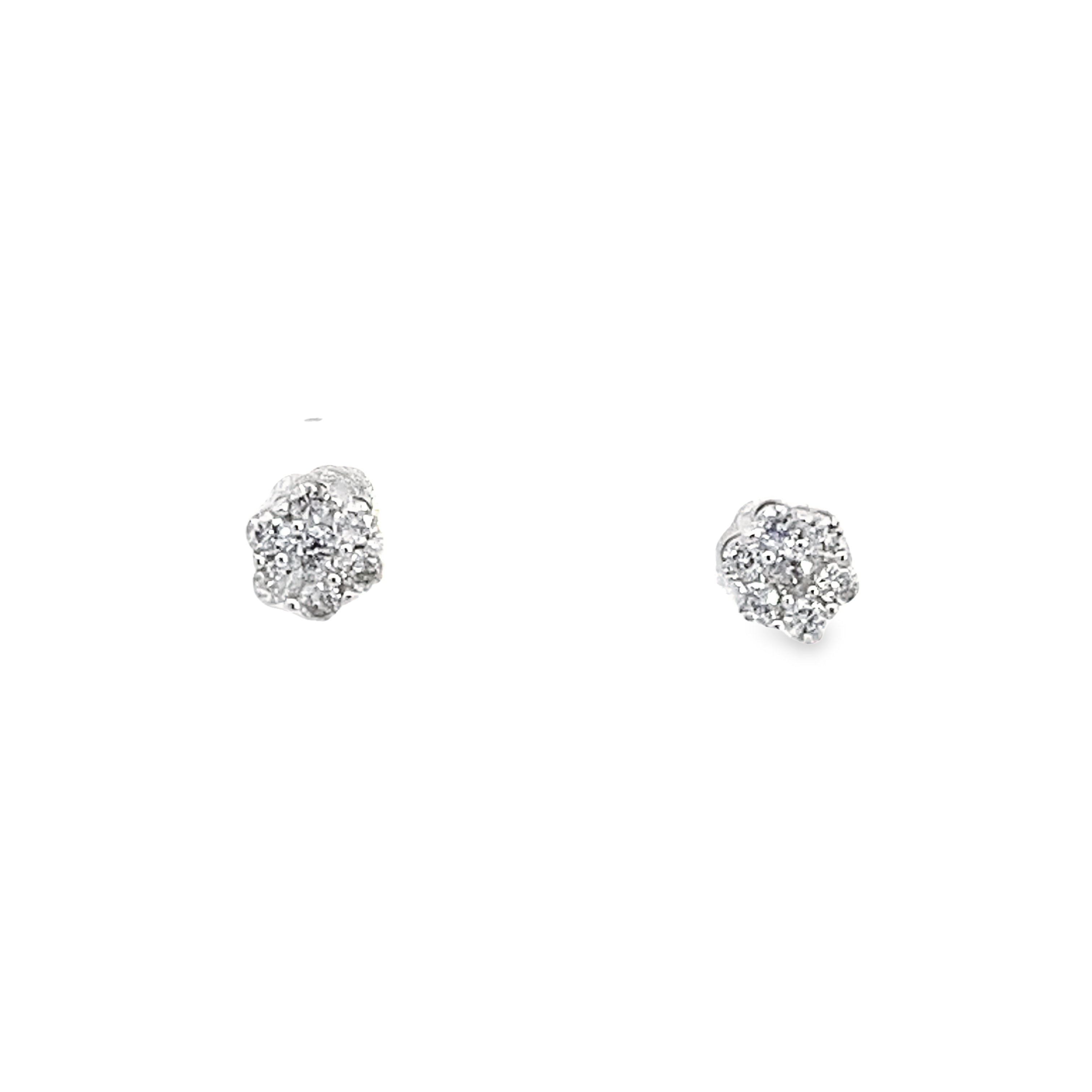 0.25Ctw 14K White Gold Diamond Flower Cluster Stud Earrings