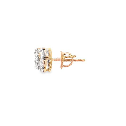 0.75Ctw 14K Yellow Gold Diamond Flower Cluster Stud Earrings