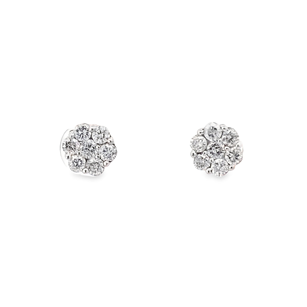 0.75Ctw 14K Yellow Gold Diamond Flower Cluster Stud Earrings