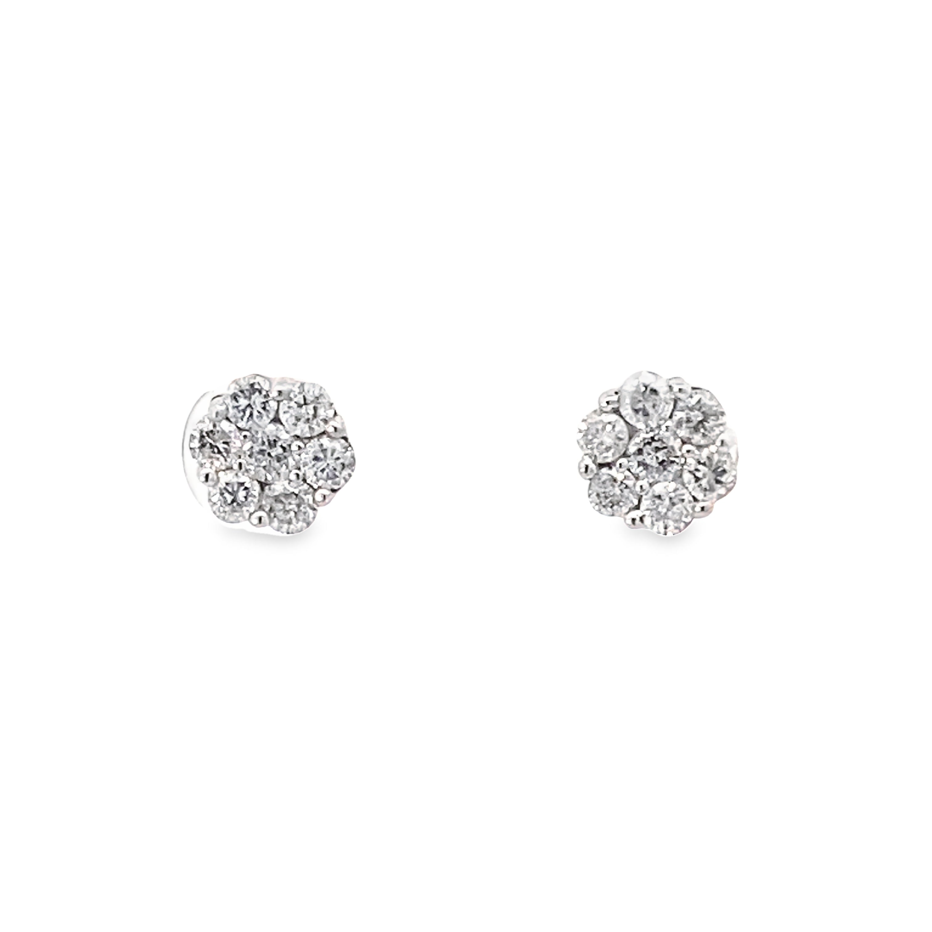 0.75Ctw 14K Yellow Gold Diamond Flower Cluster Stud Earrings