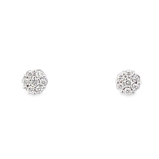 0.14Ctw 14K White Gold Diamond Flower Cluster Stud Earrings