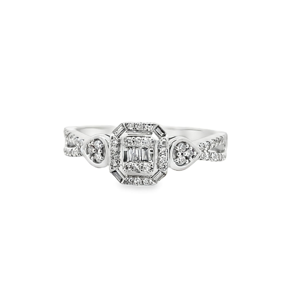 0.20Ct 14K White Gold Diamond Engagement Ring Size 7 1.6Dwt