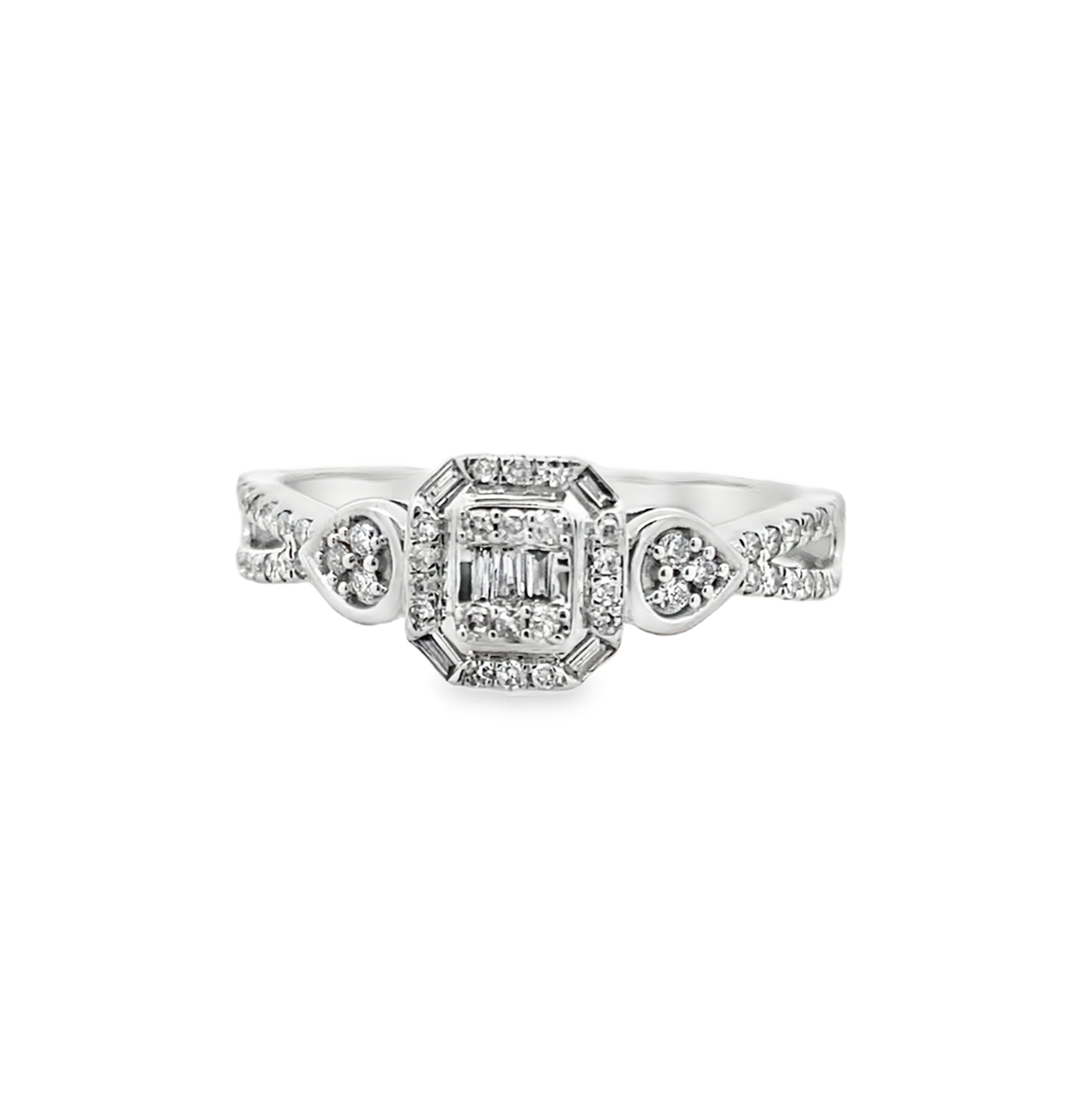 0.20Ct 14K White Gold Diamond Engagement Ring Size 7 1.6Dwt