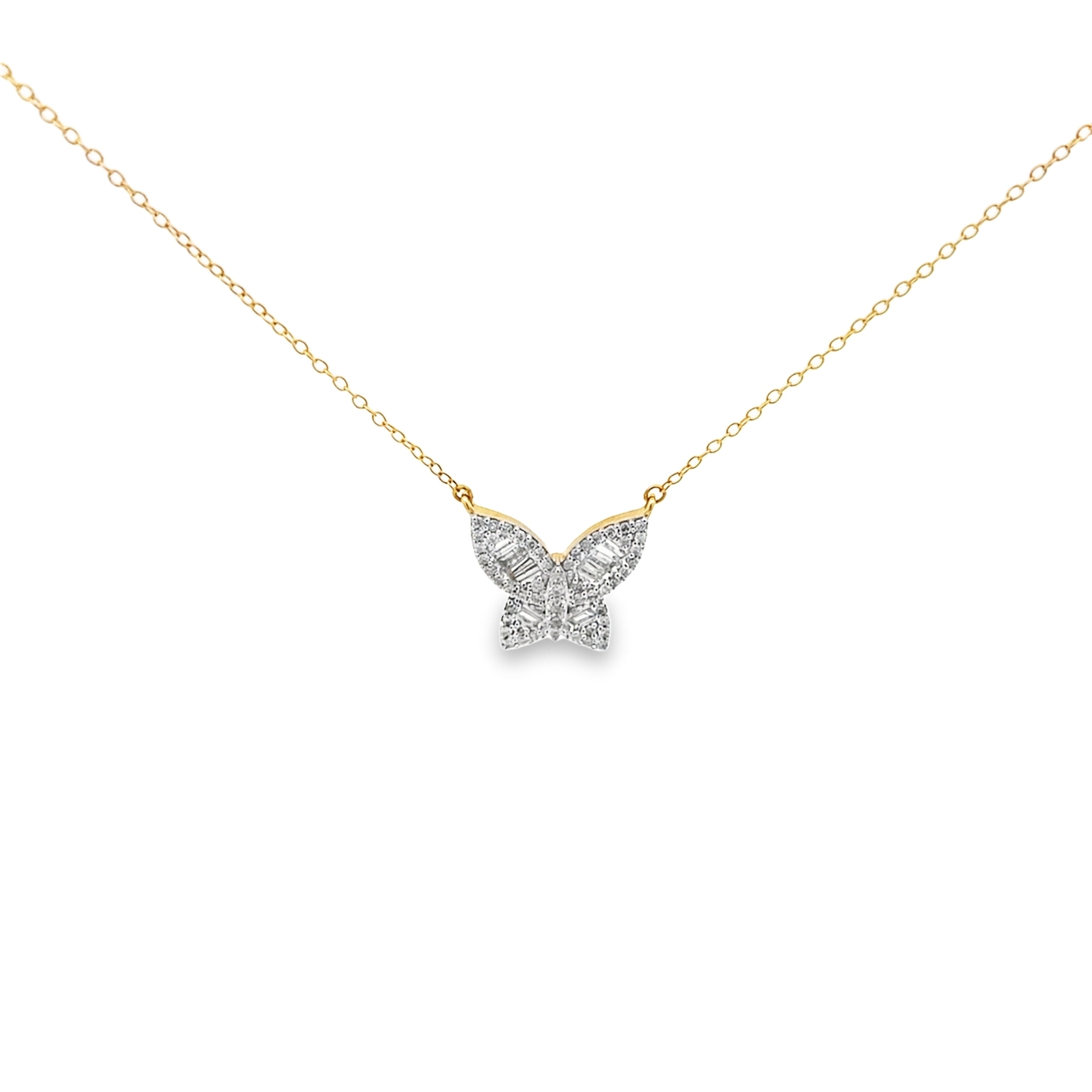 0.50Ctw14k Yellow Gold Diamond Butterfly Pendant Necklace 18In 2.0Dwt