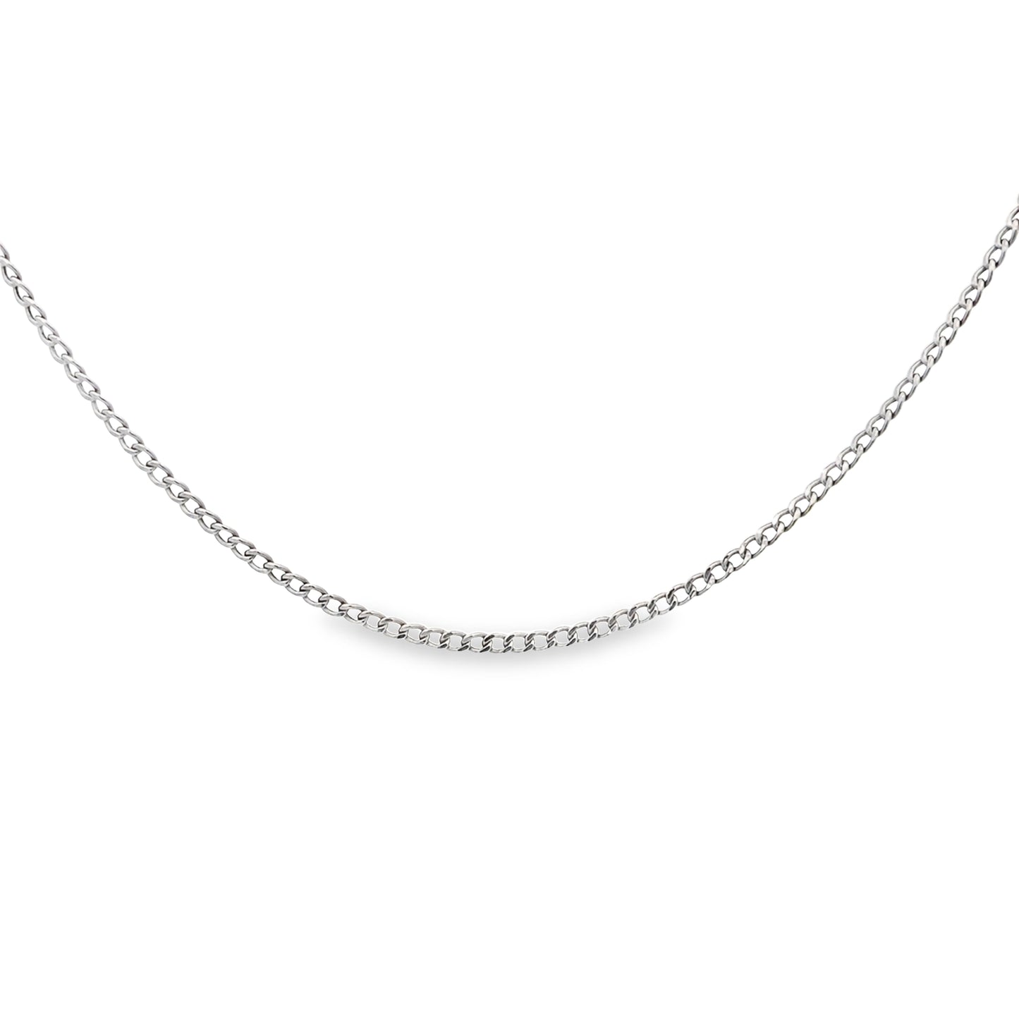 14K White Gold Semi Solid Curb Link Chain 2.5Mm 18In