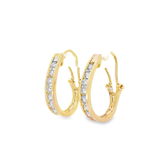 14K Yellow Gold Omega Back Diamond Hoops Earrings 4.0Dwt