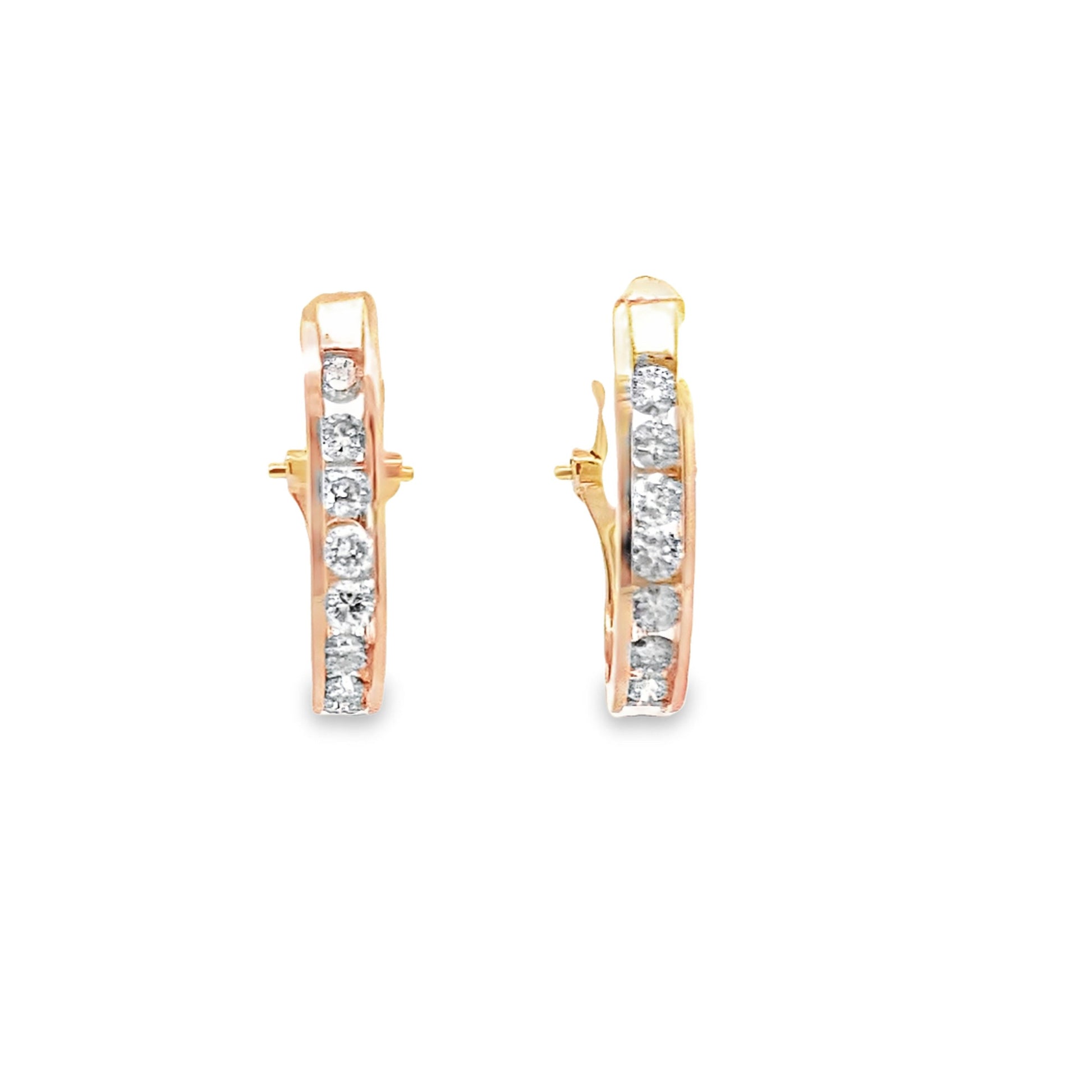 14K Yellow Gold Omega Back Diamond Hoops Earrings 4.0Dwt