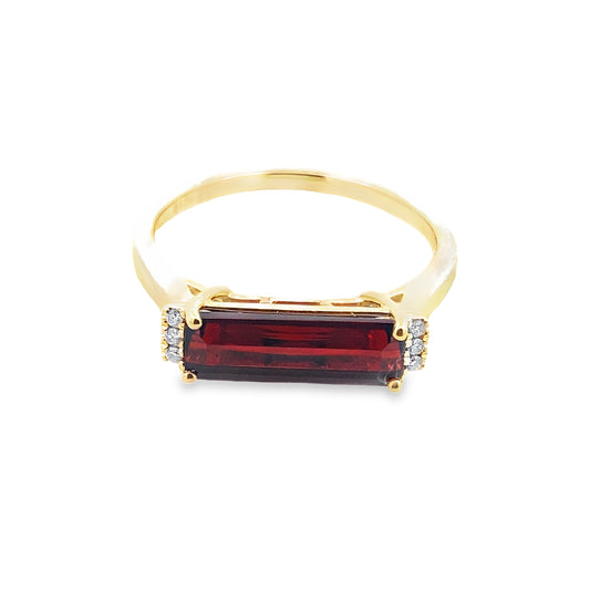 1.84 Gagt/0.03 Ctw Dird 14K Yellow Gold Garnet & Dia Ring Size 7 1.6Dwt