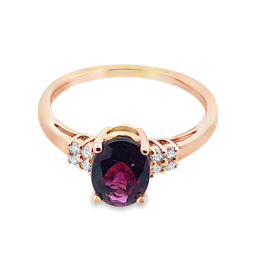 1.55 Rgov/0.10 Ctw Dird 14K Rose Gold Rhodolite Garnet & Dia Ring Size 7 1.6Dwt