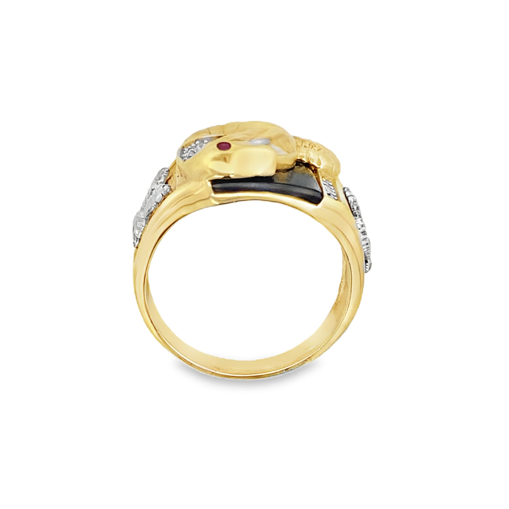 14K Two Tone Gold Onyx Cobra Red Eyes Fashion Mens Ring Size 11 6.7Dwt
