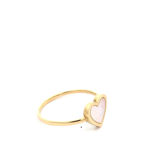 14K Yellow Gold Ladies Mother Of Pearl Heart Ring Size 7 0.7Dwt