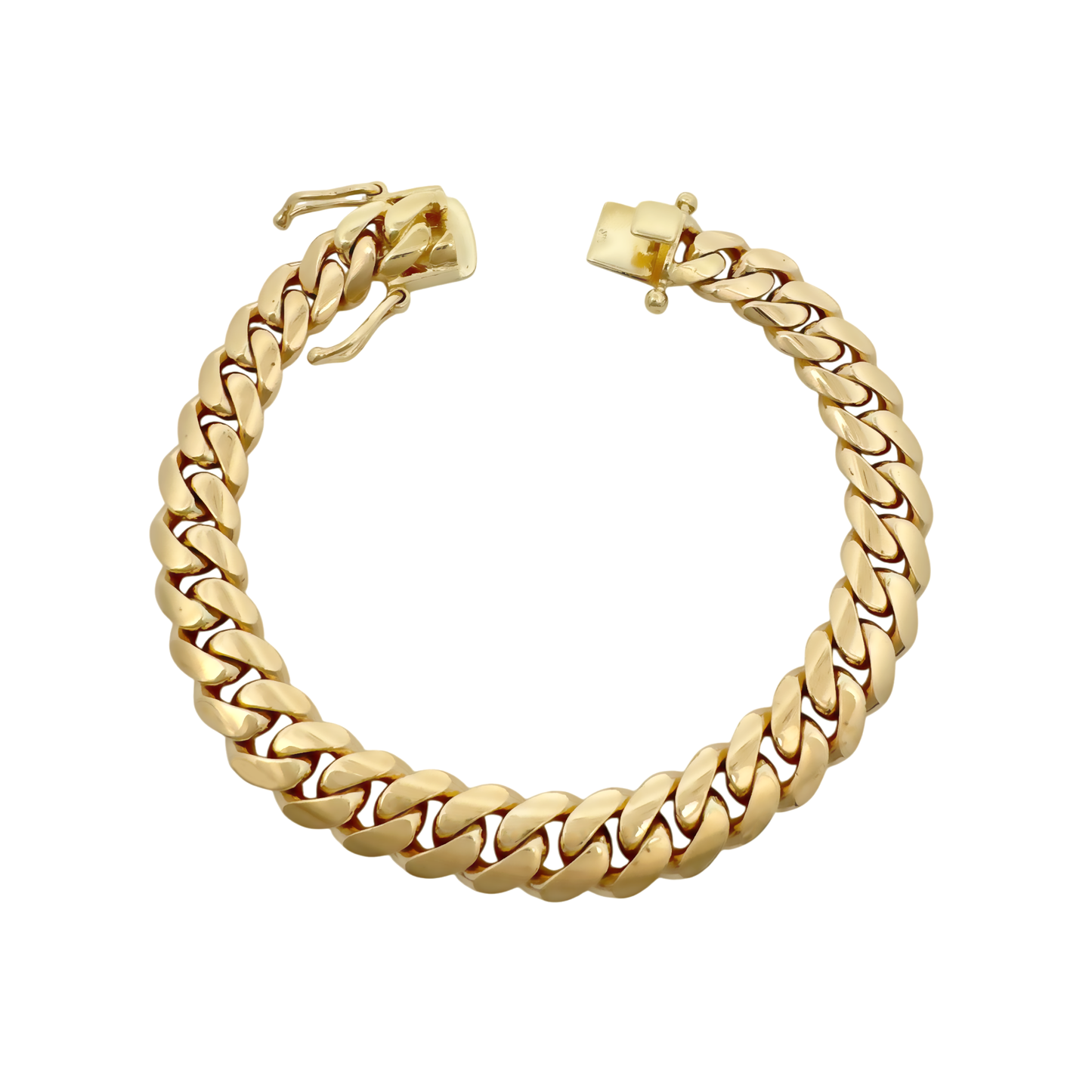 14K Yellow Gold Triple Clasp Cuban Link Bracelet 10.5Mm 9In 48.2Dwt