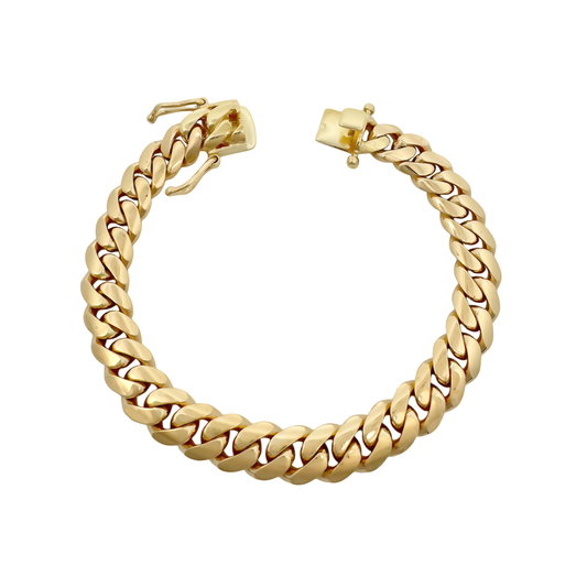 14K Yellow Gold Triple Clasp Cuban Link Bracelet 10.5Mm 9In 48.2Dwt