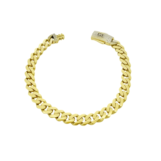 18K Yellow Gold Cz Royal Monaco Link Bracelet 7.5Mm 8In 7.9Dwt