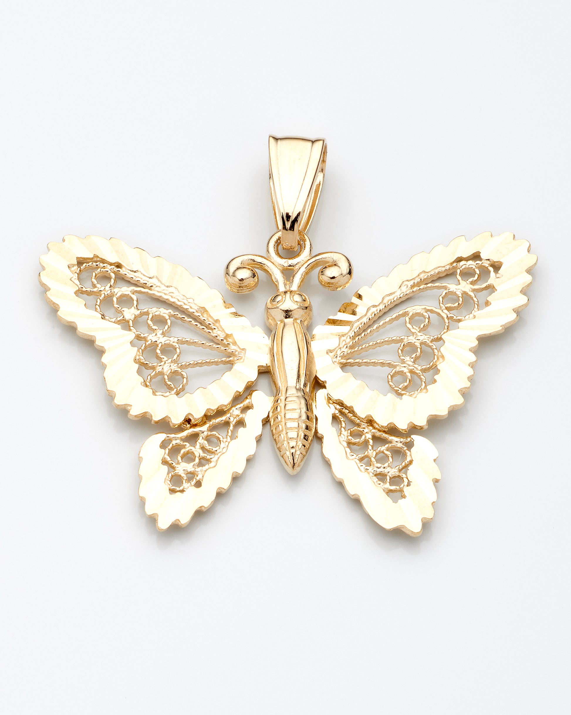 14K Yellow Gold Filigree Butterfly Pendant 1.7Dwt