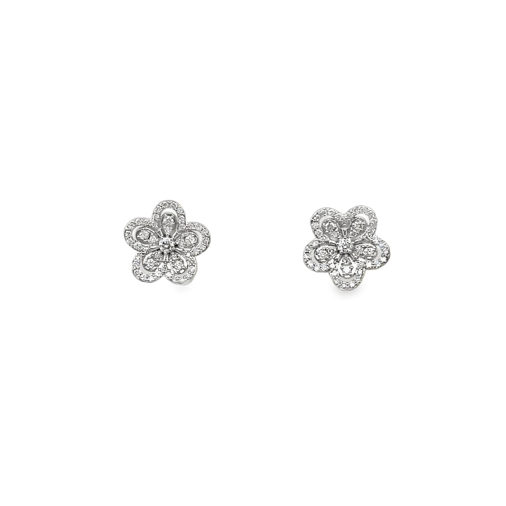 0.50Ct 14K Yellow Gold Diamond Flower Stud Earrings