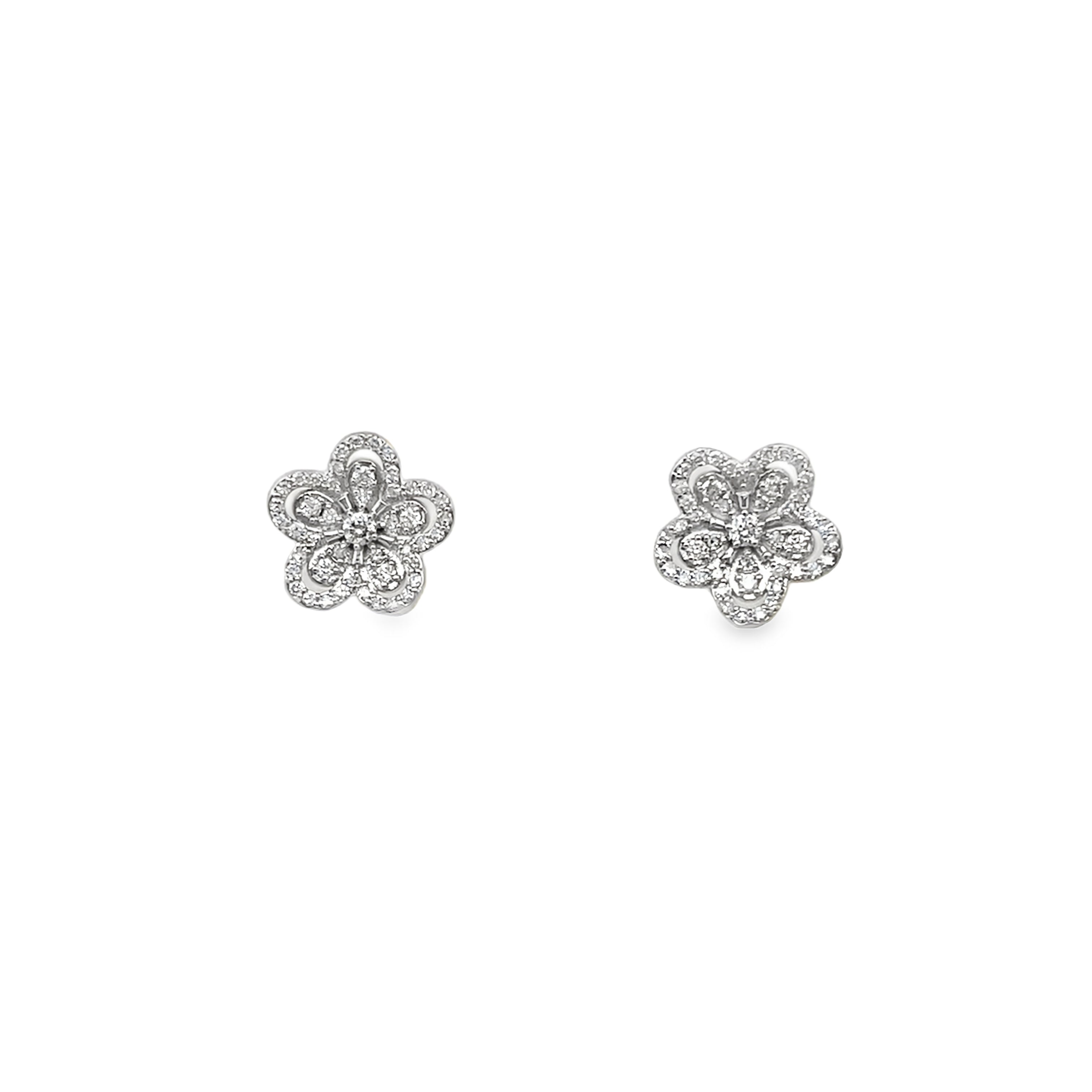 0.50Ct 14K Yellow Gold Diamond Flower Stud Earrings