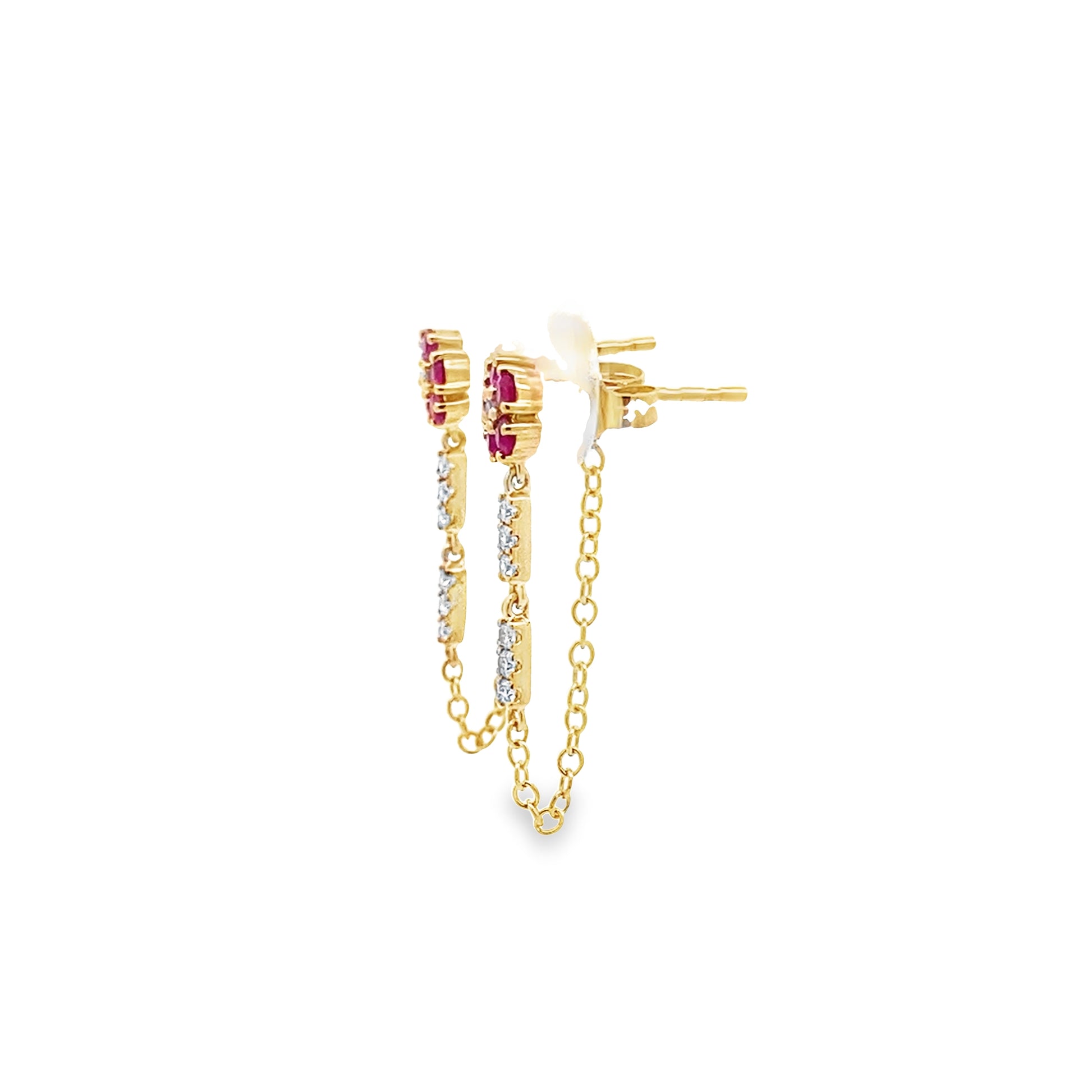 0.35 Rbrd/0.16 Ctw Dird 14K Yellow Gold Ruby & Diamond Flower Earrings