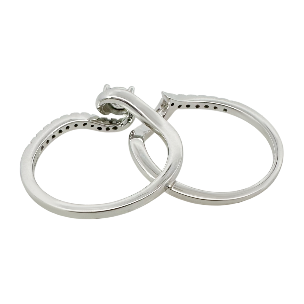 0.27Ctw 10K White Gold Diamond Wedding Set Ring Size 7 2.6Dwt