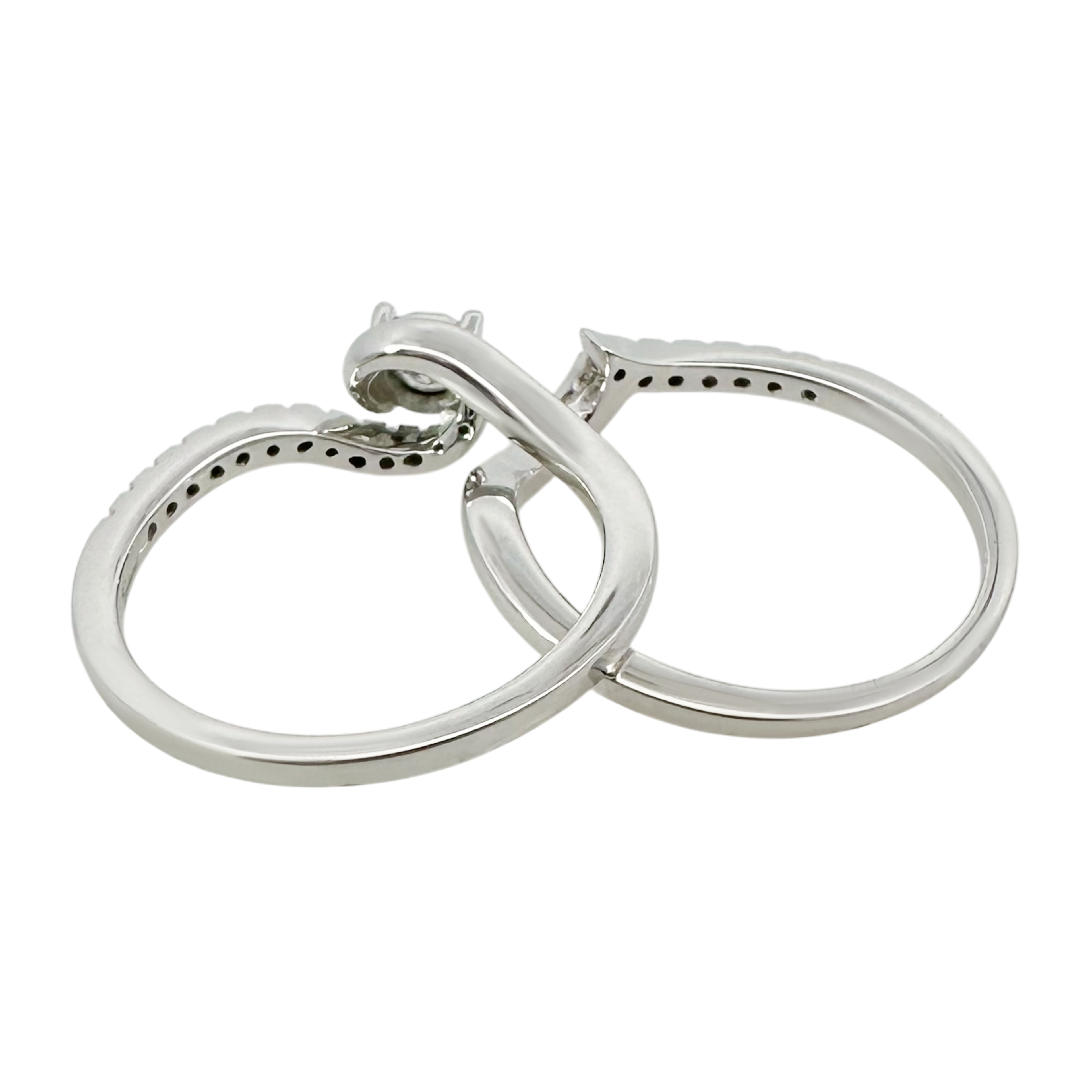 0.27Ctw 10K White Gold Diamond Wedding Set Ring Size 7 2.6Dwt