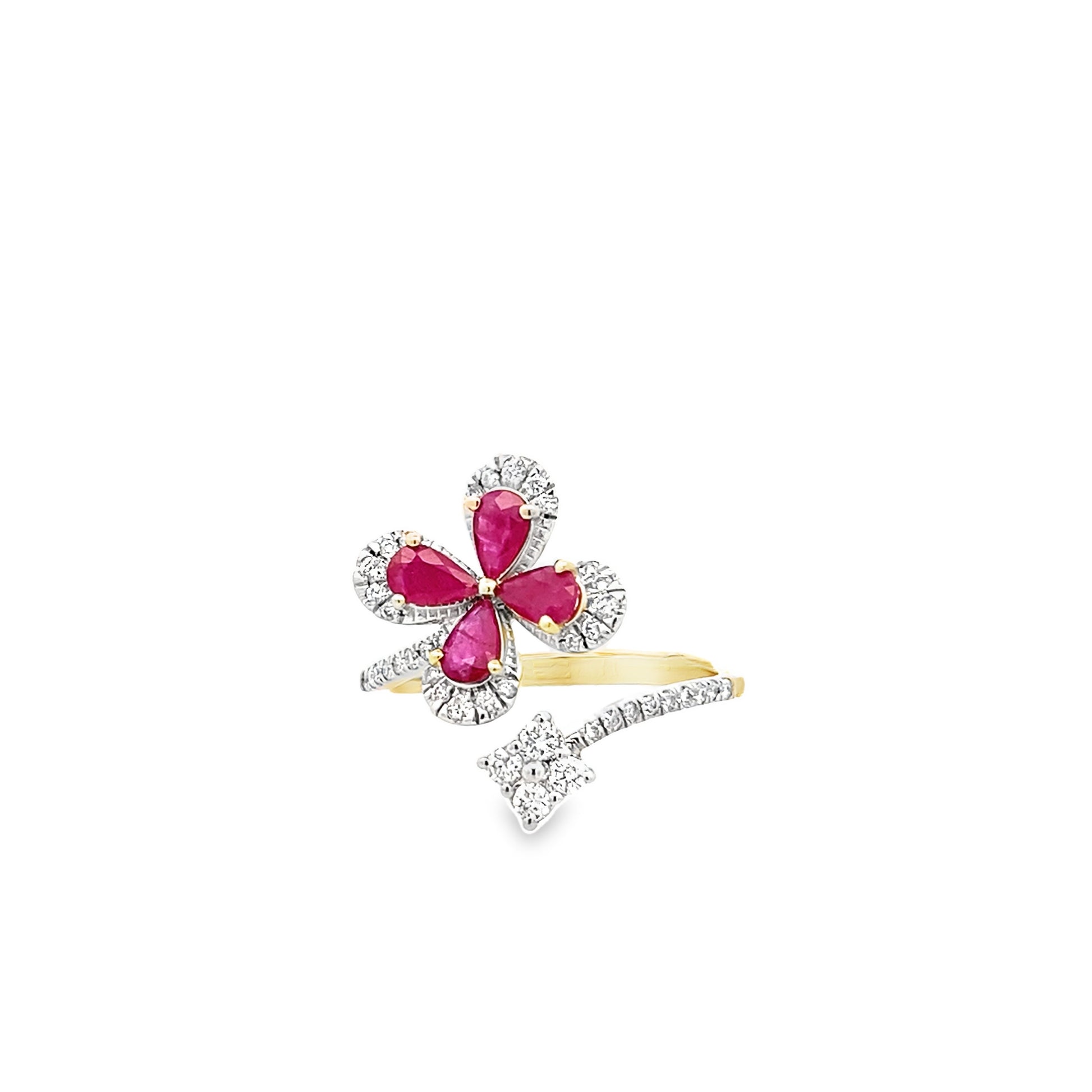 0.32Ctw Diamond 0.88Ctw Ruby 14K Yellow Gold Butterfly Ring Size 7 2.2Dwt