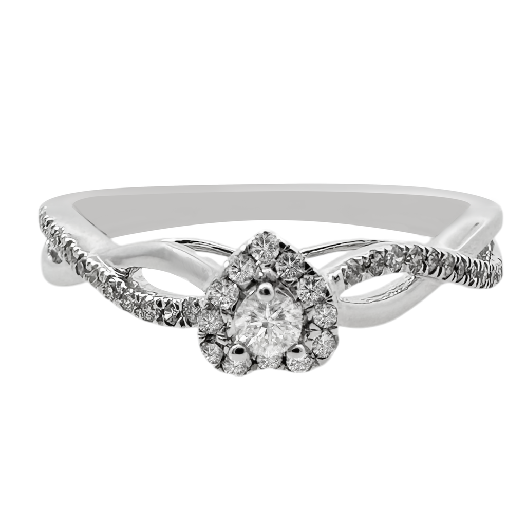 0.20Ct 10K White Gold Diamond Heart Engagement Rings Size 7 1.0Dwt