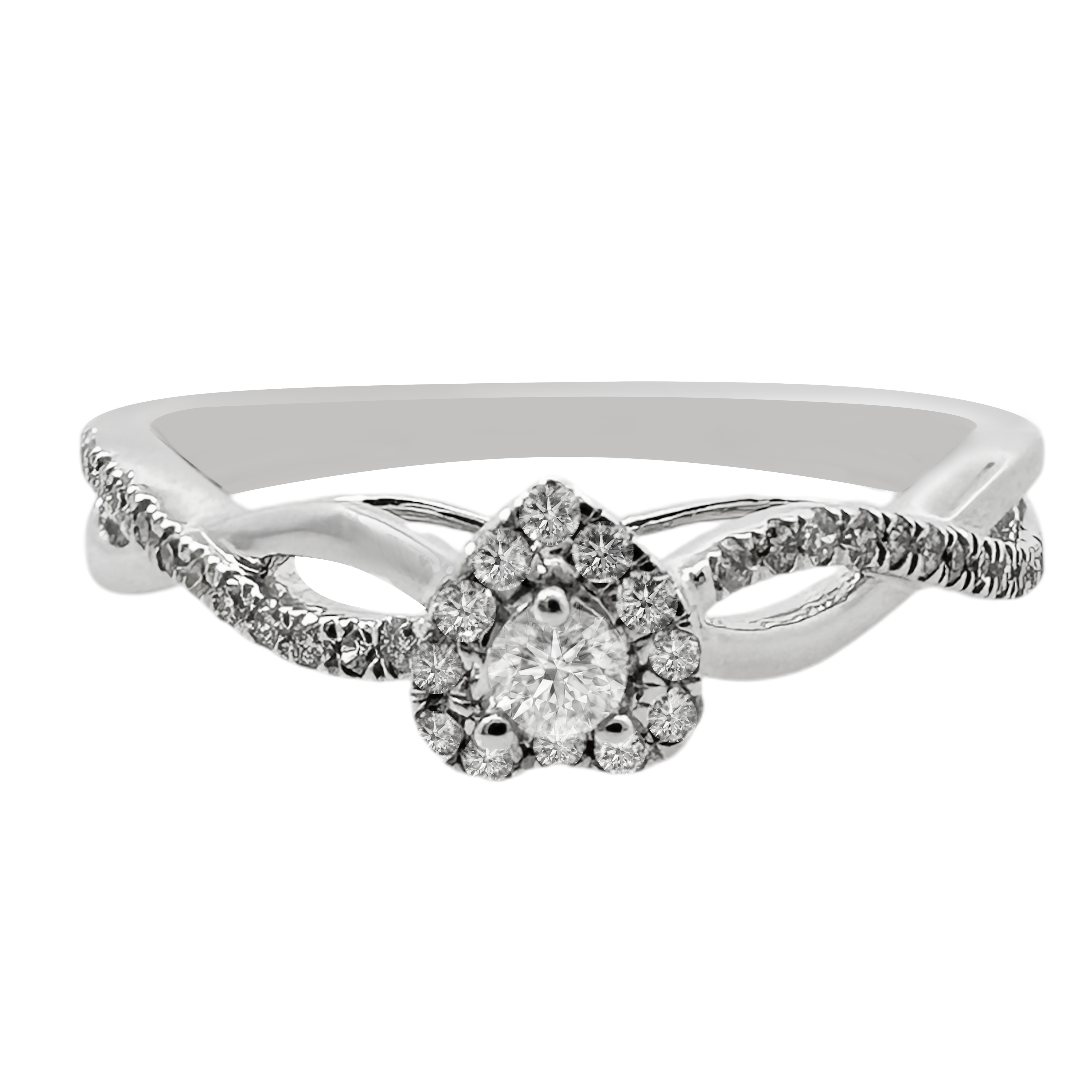 0.20Ct 10K White Gold Diamond Heart Engagement Rings Size 7 1.0Dwt