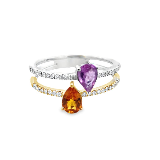 0.47 Pspr/0.54Yspr /0.19 Ctw Dird 14K Yellow Gold Pink & Yellow Sapphires & Dia Ring Size 7 2.1Dwt