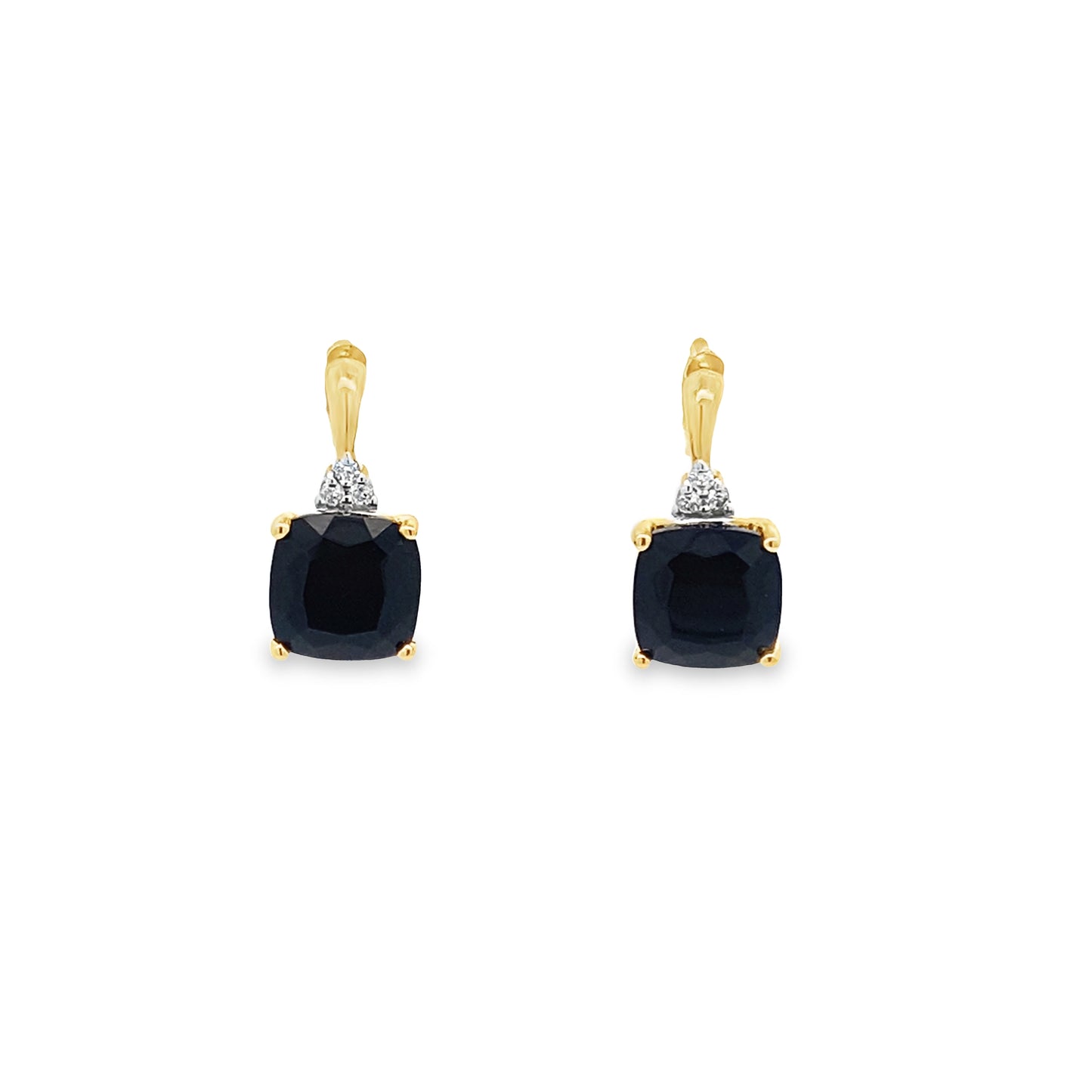 0.04Ctw Dia 2.68Ctw Black Agate 14K Yellow Gold Earrings