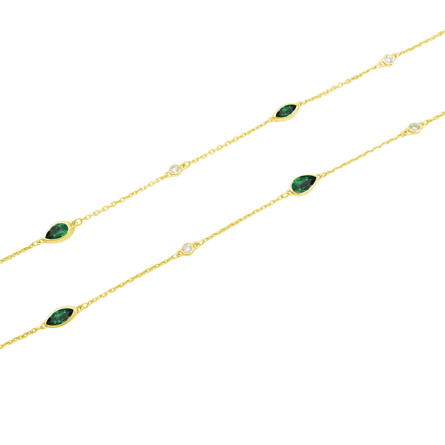 0.12Ct Dia 1.02Ct Emerald 14K Yellow Gold Emerald & Diam Station Necklace 18In 1.9Dwt