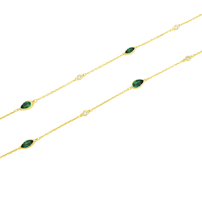0.12Ct Dia 1.02Ct Emerald 14K Yellow Gold Emerald & Diam Station Necklace 18In 1.9Dwt