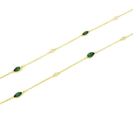 0.12Ct Dia 1.02Ct Emerald 14K Yellow Gold Emerald & Diam Station Necklace 18In 1.9Dwt