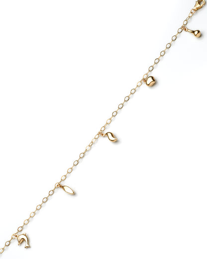 10K Yellow Gold Ocean Theme Charm Anklet 10In 1.8Dwt