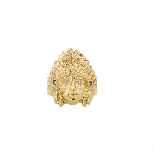 10K Yellow Gold Indian Chief Style Fashion Ring Size 13 10.9Dwt