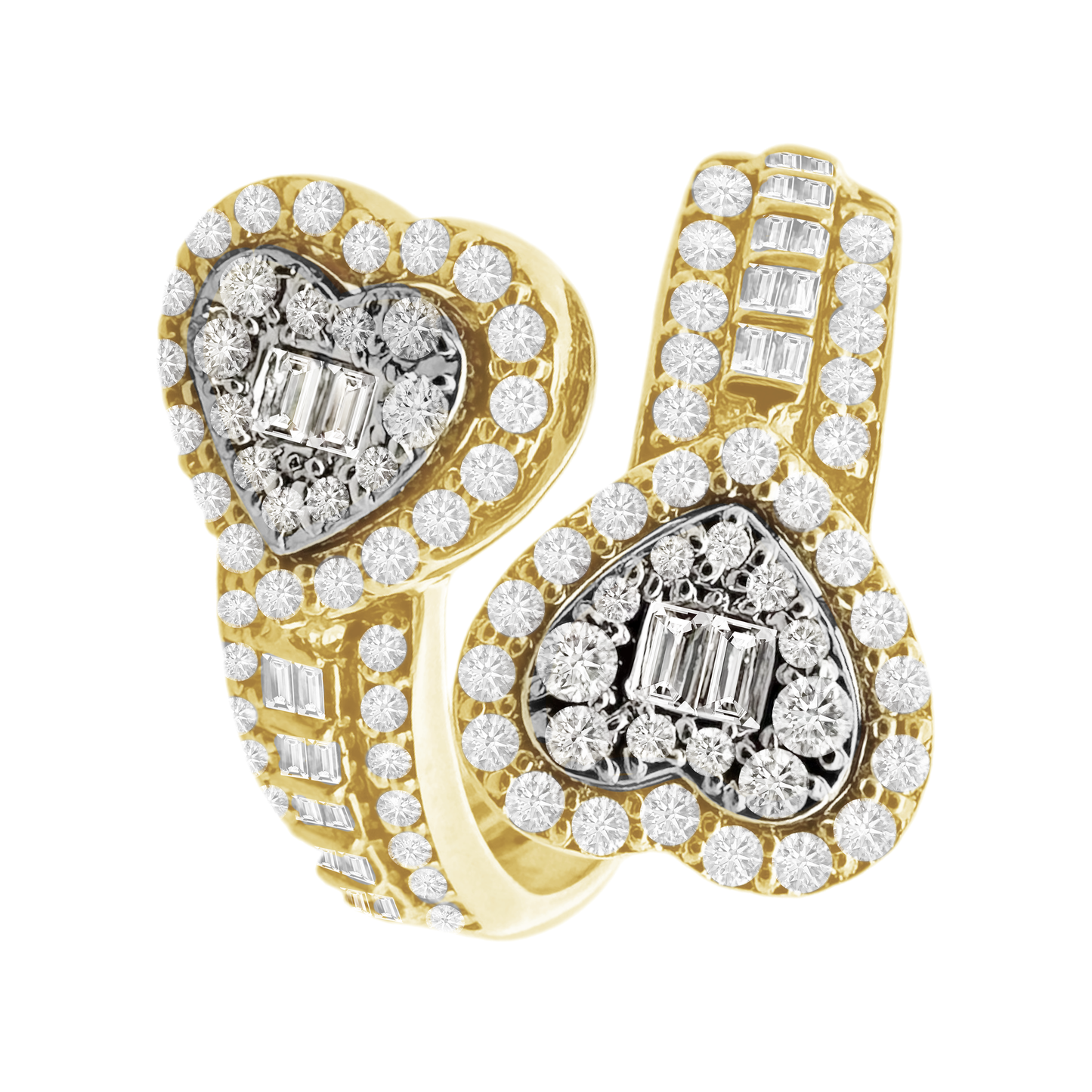 0.80Ctw 10K Two Tone Double Heart Diamond  Fashion Ring Size 7 3.0Dwt
